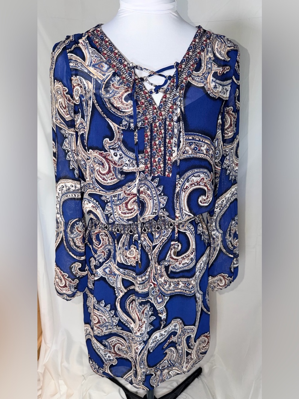 White House Black Market long-sleeve sheath dress in paisley print